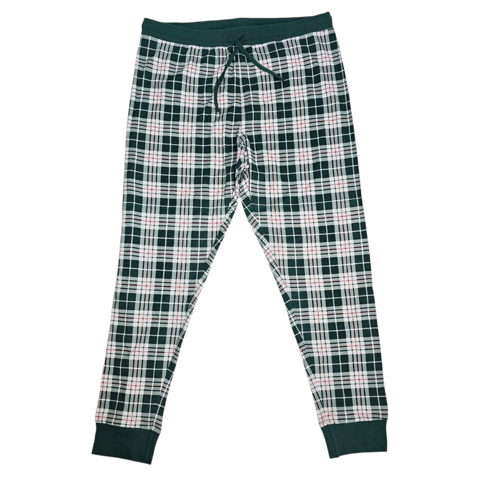 Petit Lem Green Plaid Cotton Men's Jogger Drawstring  Pajama Pants Size XL